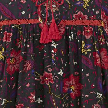 Black Trendy Full sleeves printed dress with lace inserts and tassles 3