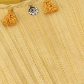 Yellow Trendy  two tone art silk  cold shoulder tie up slv  top with tassle embroidery 3