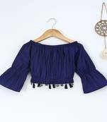 Blue Trendy  two tone art silk crop top with flared sleeves