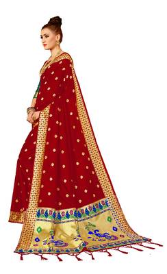 Red woven art silk saree with blouse 2