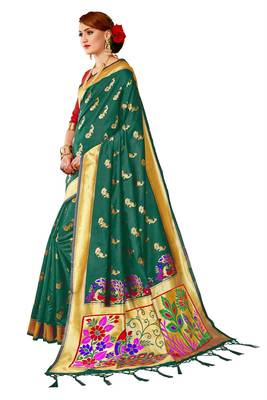 Green woven art silk saree with blouse 2