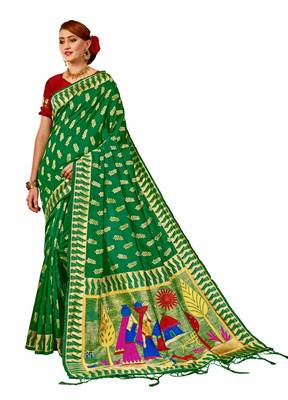 Green woven art silk saree with blouse 1