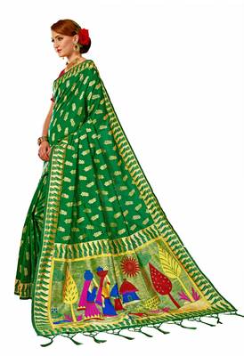 Green woven art silk saree with blouse 2
