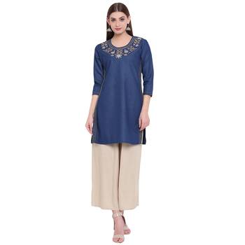 Blue embroidered cotton kurtasandkurtis 1