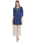 Blue embroidered cotton kurtasandkurtis