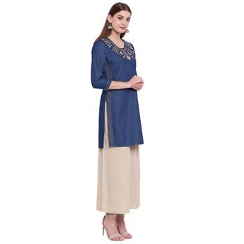 Blue embroidered cotton kurtasandkurtis 3