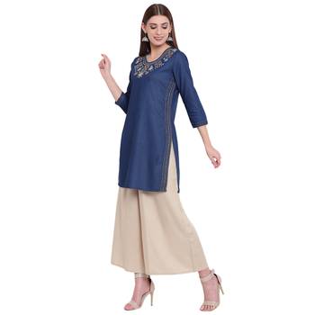 Blue embroidered cotton kurtasandkurtis 4