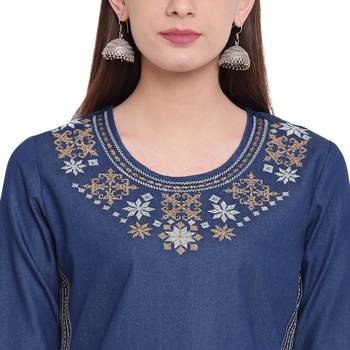 Blue embroidered cotton kurtasandkurtis 5
