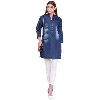Blue embroidered cotton kurtasandkurtis 1