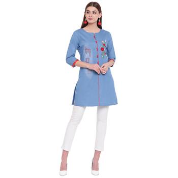 Blue embroidered cotton kurtas-and-kurtis 1