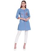 Blue embroidered cotton kurtas-and-kurtis