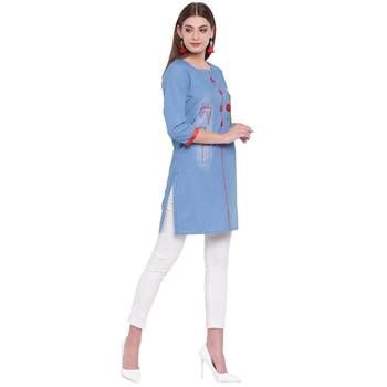 Blue embroidered cotton kurtas-and-kurtis 3