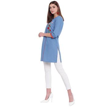 Blue embroidered cotton kurtas-and-kurtis 4