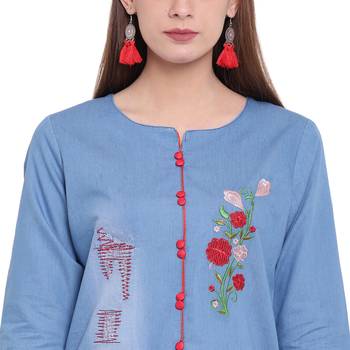 Blue embroidered cotton kurtas-and-kurtis 5