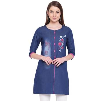 Blue embroidered cotton kurtasandkurtis 1