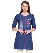 Blue embroidered cotton kurtasandkurtis