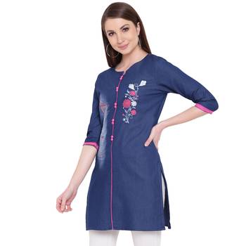 Blue embroidered cotton kurtasandkurtis 3
