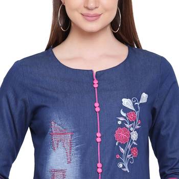 Blue embroidered cotton kurtasandkurtis 5