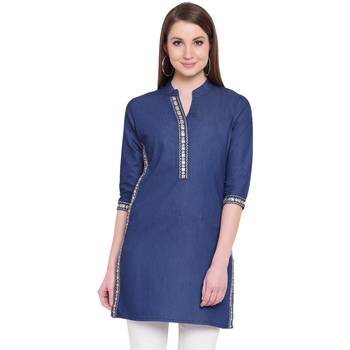 Blue embroidered cotton kurtasandkurtis 1