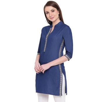 Blue embroidered cotton kurtasandkurtis 3