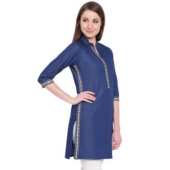 Blue embroidered cotton kurtasandkurtis 4