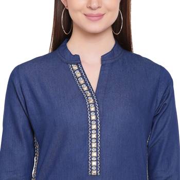 Blue embroidered cotton kurtasandkurtis 5