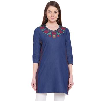 Blue embroidered cotton kurtasandkurtis 1