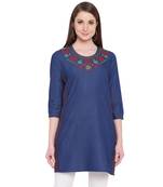 Blue embroidered cotton kurtasandkurtis