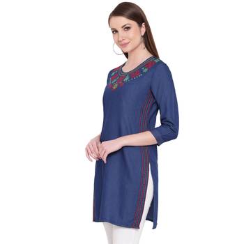 Blue embroidered cotton kurtasandkurtis 3