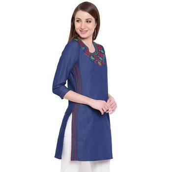 Blue embroidered cotton kurtasandkurtis 4