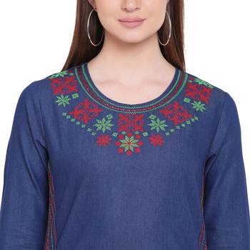Blue embroidered cotton kurtasandkurtis 5