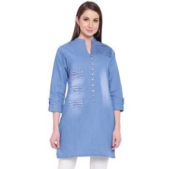 Blue embroidered cotton kurtasandkurtis 1