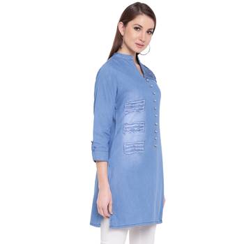 Blue embroidered cotton kurtasandkurtis 4