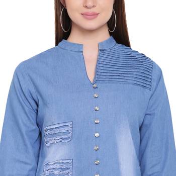 Blue embroidered cotton kurtasandkurtis 5