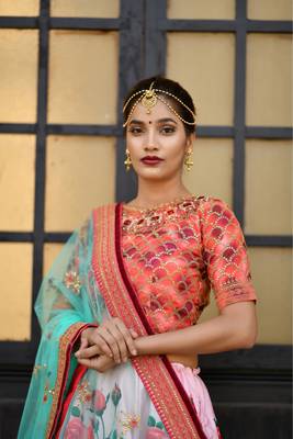 Pink embroidered silk semi stitched lehenga 2