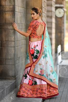 Pink embroidered silk semi stitched lehenga 3