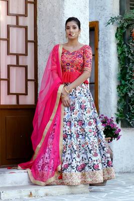 Multicolor embroidered silk semi stitched lehenga 1