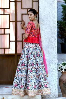 Multicolor embroidered silk semi stitched lehenga 2