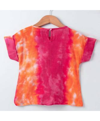 Orange Trendy Tie N Dye Tie Top with Bead Work 2