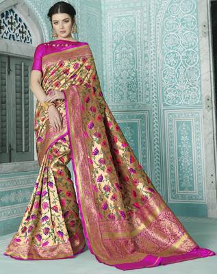 Gold woven banarasi saree with blouse 1
