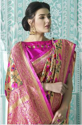 Gold woven banarasi saree with blouse 2