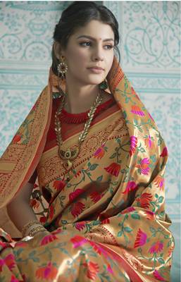 Gold woven banarasi saree with blouse 2