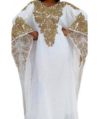 white georgette embroidered zari work islamic kaftans 1