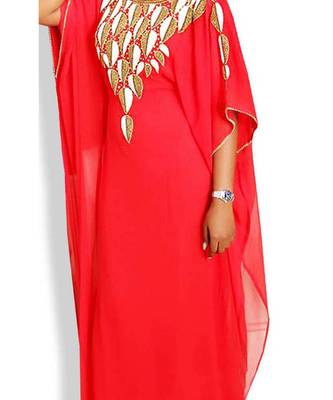 red georgette embroidered zari work islamic kaftans 1
