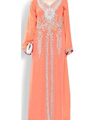 peach georgette embroidered zari work islamic kaftans 1