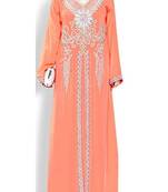peach georgette embroidered zari work islamic kaftans