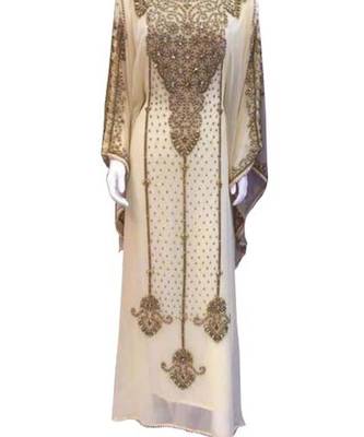 white georgette embroidered zari work islamic kaftans 1