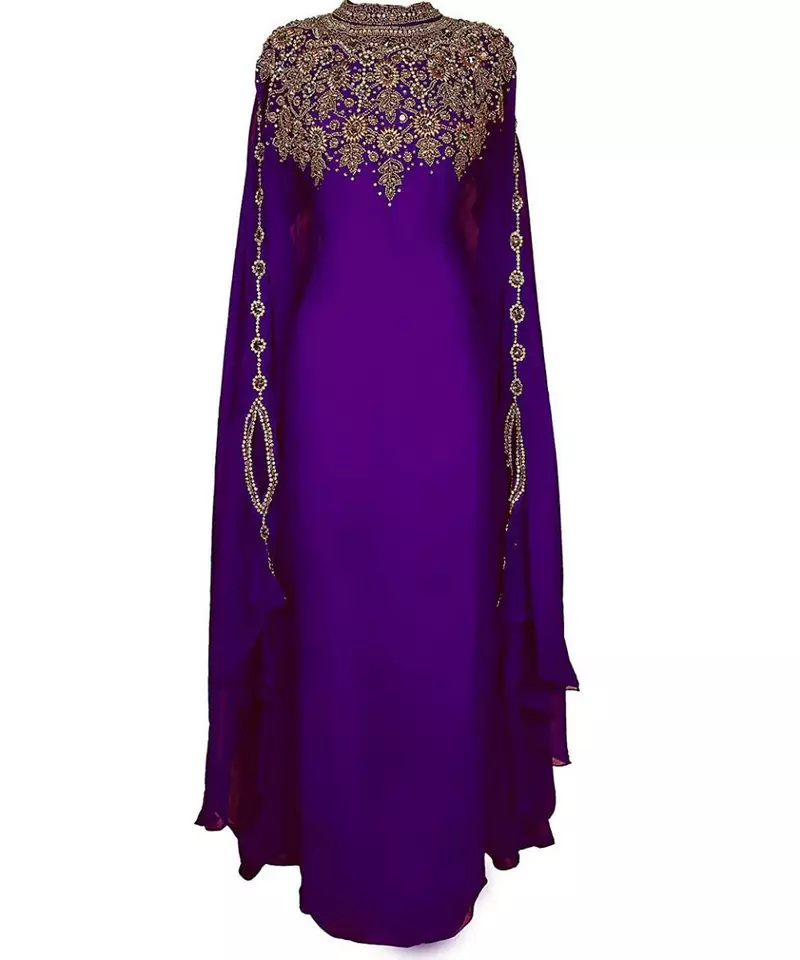 purple georgette embroidered zari work islamic kaftans
