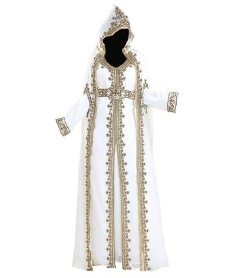 white georgette embroidered zari work islamic kaftans 1
