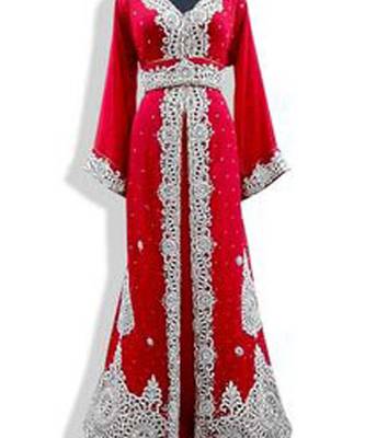 red georgette embroidered zari work islamic kaftans 1